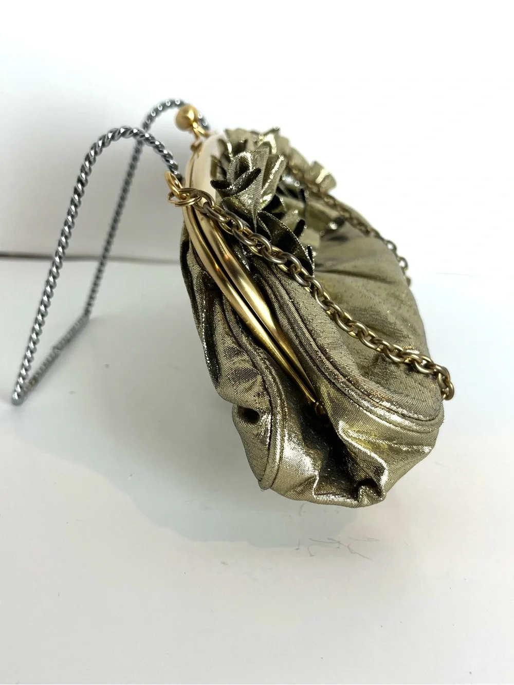 Gold Floral Accent Evening Clutch with Chain Strap by Sondra Roberts